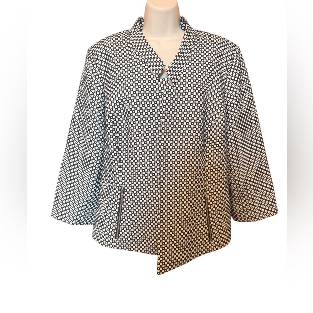 Jones Studio Separates Woman 20W Blazer Geometric Print Open Zippered Pockets